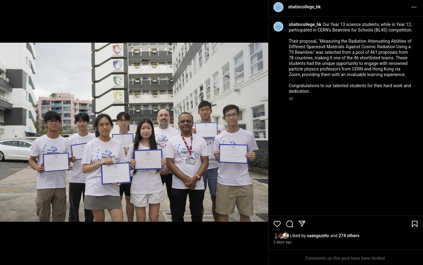 Shortlisted in CERN's Beamline for Schools competition