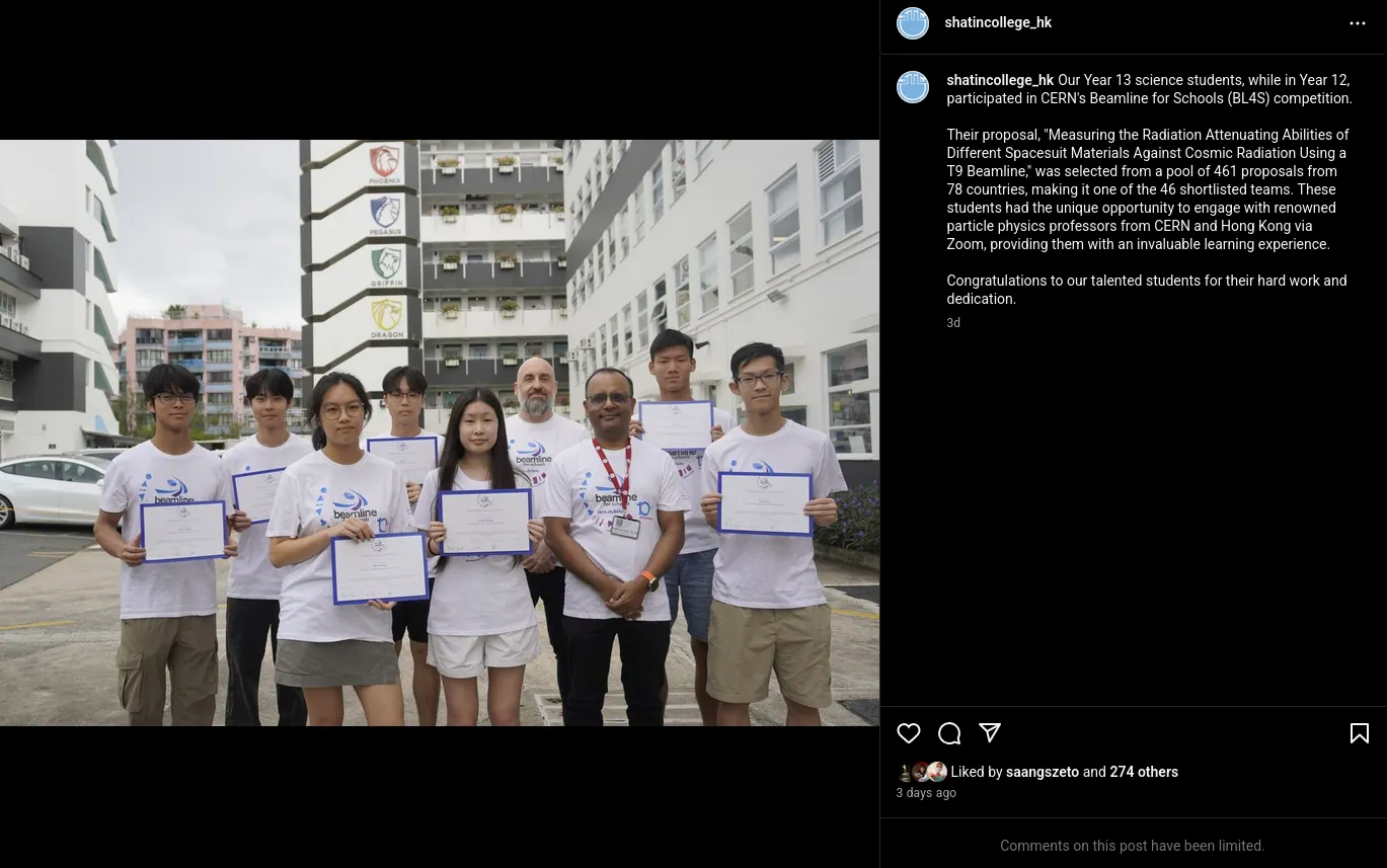 Shortlisted in CERN's Beamline for Schools competition