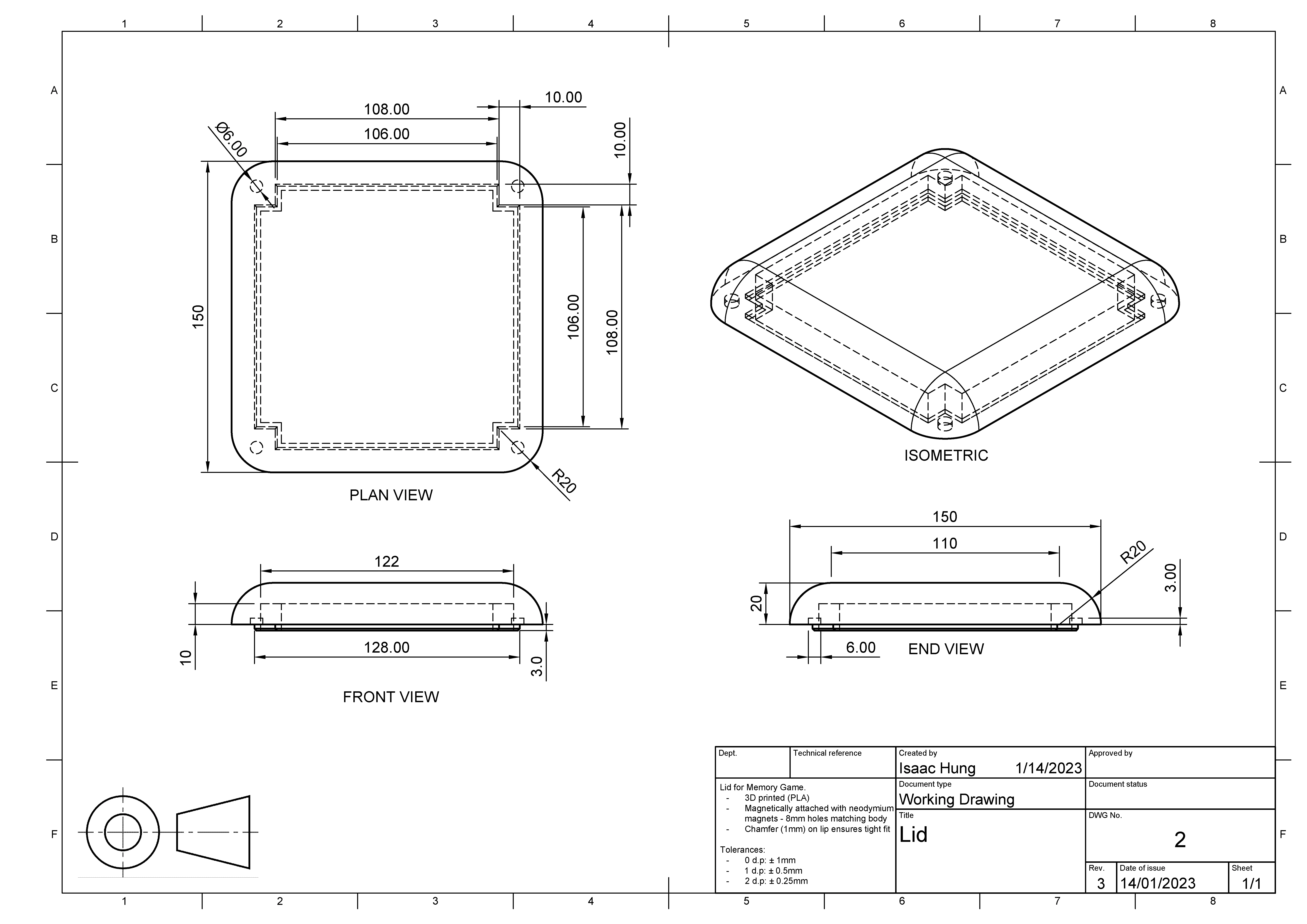 Lid working drawing